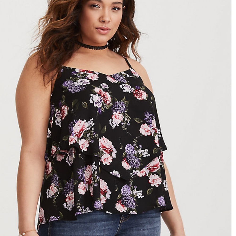 Torrid Black Floral Georgette Tiered Swing Cami